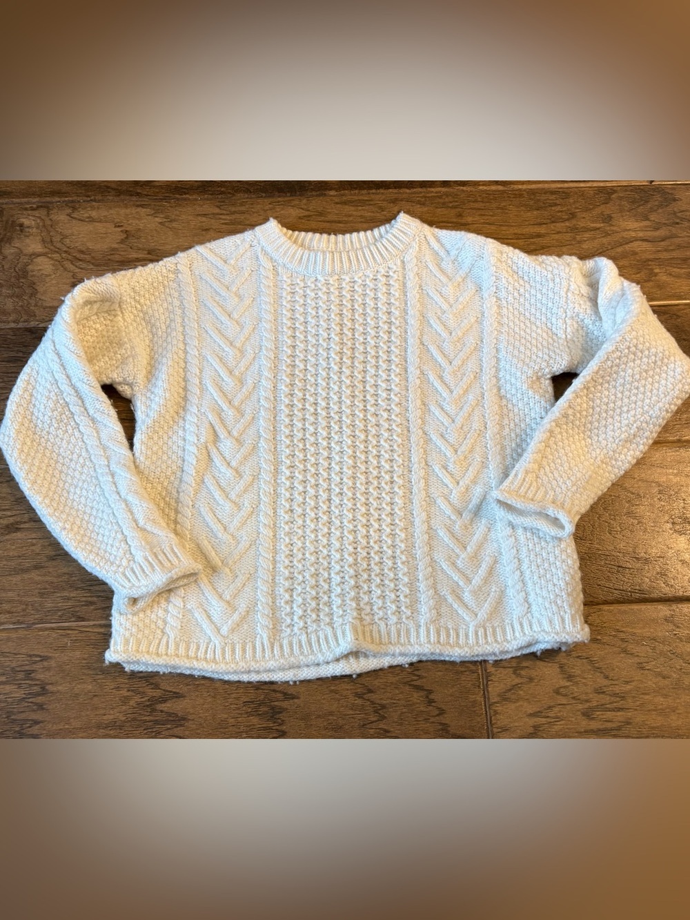 Madewell Ivory Cable-Panel Crewneck Sweater